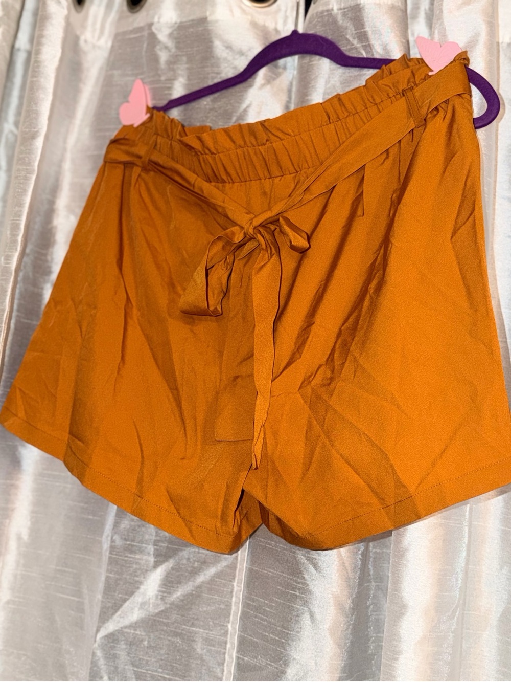 SHEIN High-Waist Tie-Front Paperbag Shorts - Rust Orange